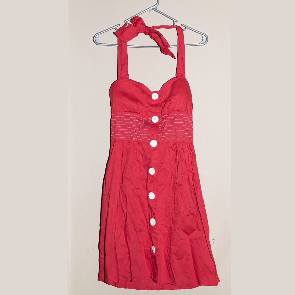 RED Ruby Rox Halter DRESS - White buttons